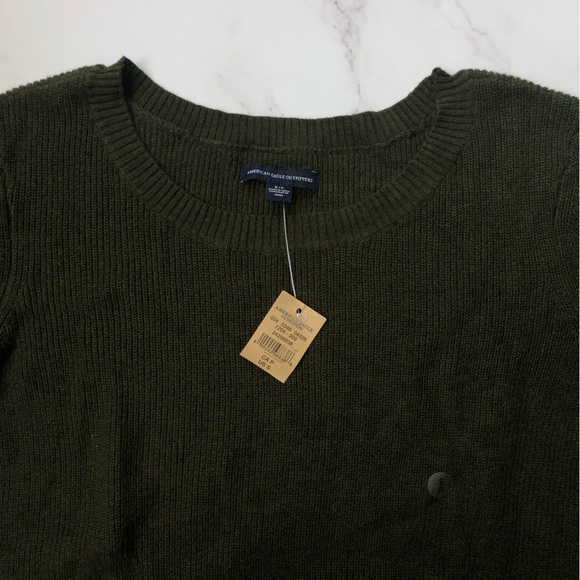 NWT American Eagle Outfitters Small Green Light Ribbed Knit Long Sleeve - Picture 2 of 12